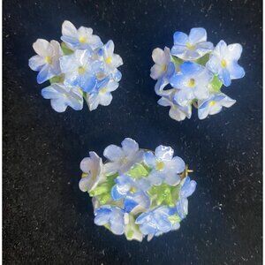 Handmade Vintage Brooch Earrings Clip-On Porcelain-Like Flowers Floral Jewelry S